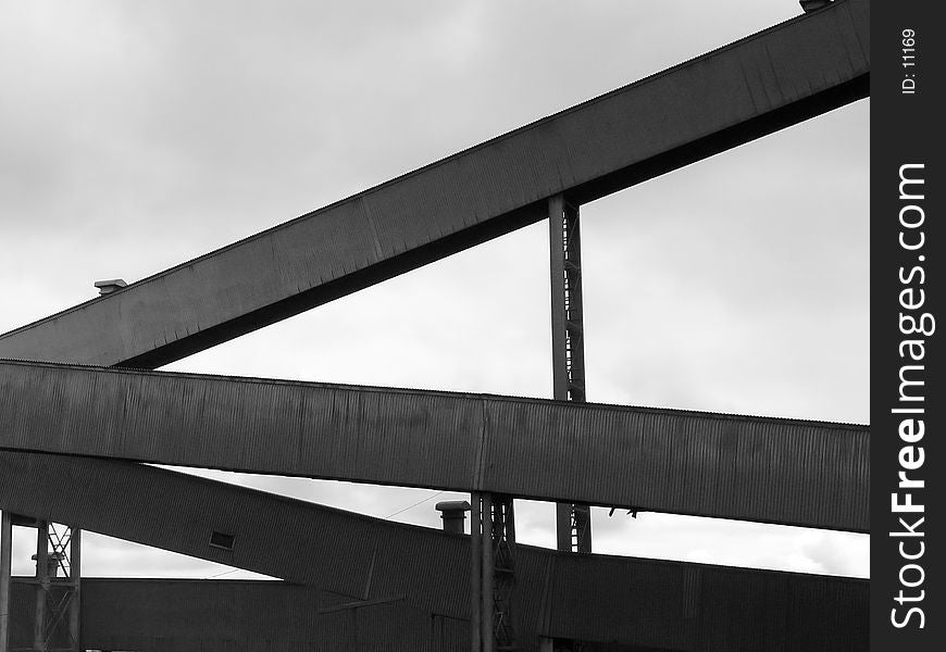 Closeup of a Industrial Building, iron ore mine, desaturated, exposed, abstract