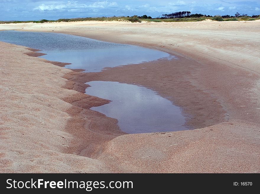 Low tide on Cape Lookout, North Carolina forms tidal pools on the beach. Part of the Outer Banks