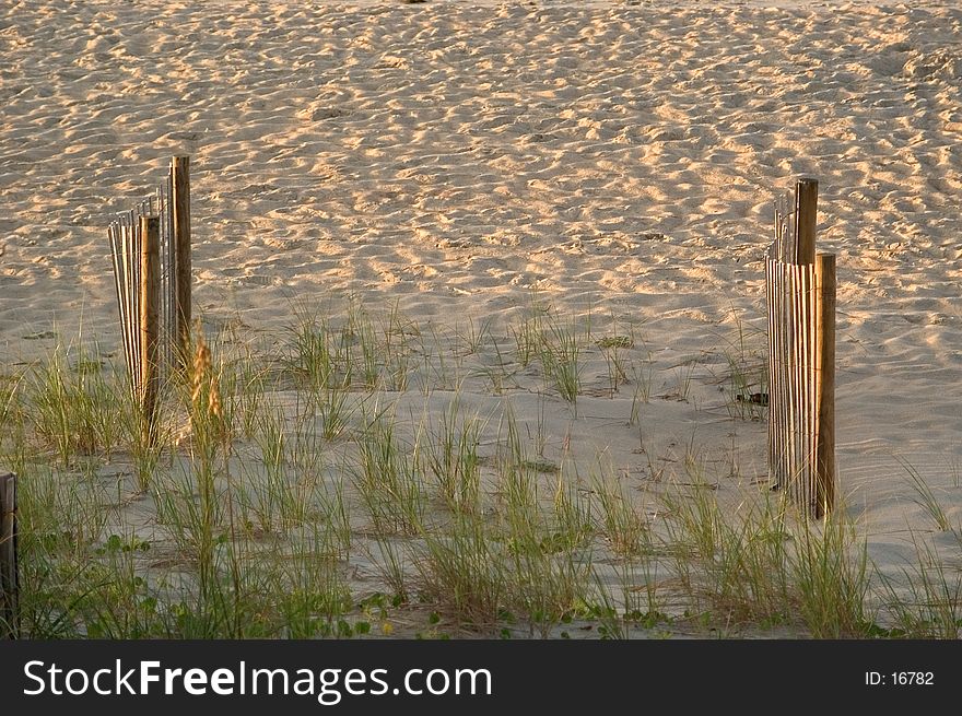 2 fences protect the dunes area at sunrise on Emerald Isle, North Carolina. Image take earlt morning just after sunrise. 2 fences protect the dunes area at sunrise on Emerald Isle, North Carolina. Image take earlt morning just after sunrise