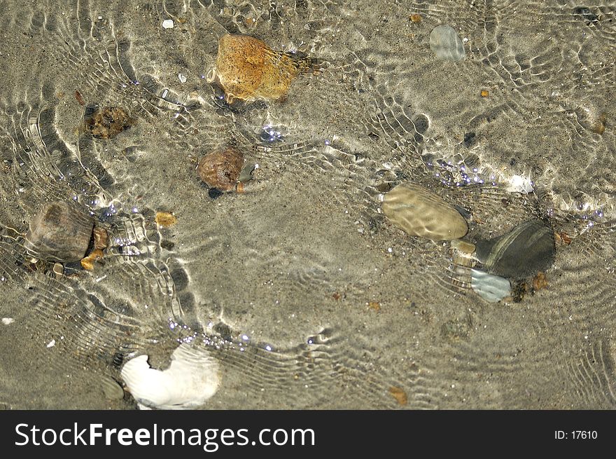 Ripples of water flowing over rocks in the sand. Ripples of water flowing over rocks in the sand.