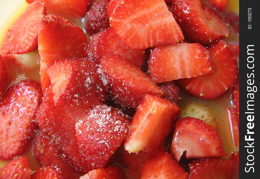 Strawberries sliced with sugar. Strawberries sliced with sugar