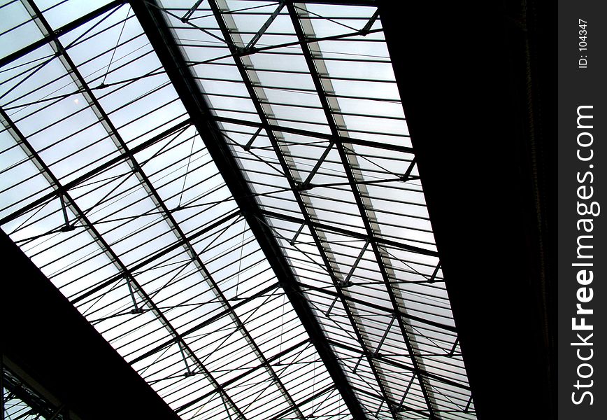 This is a close up view of the interior roof in Waterloo Train Station. This is a close up view of the interior roof in Waterloo Train Station.