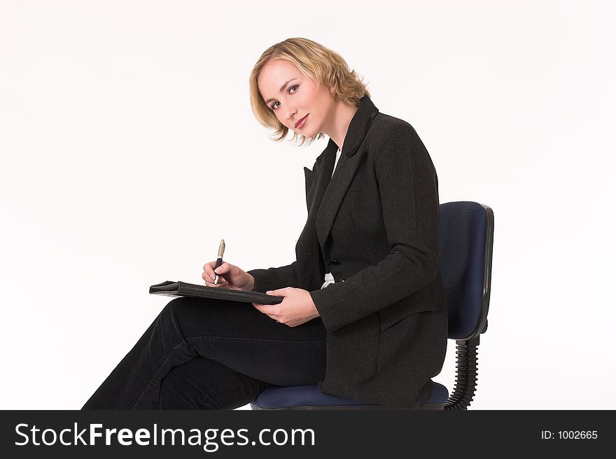 Business woman writing. Business woman writing