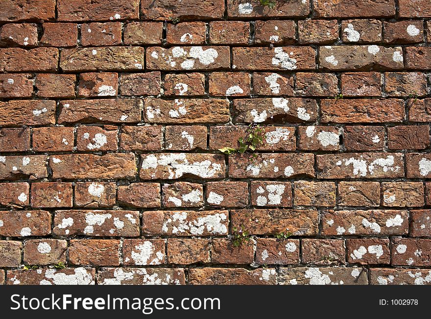 Old weathered red brick wall