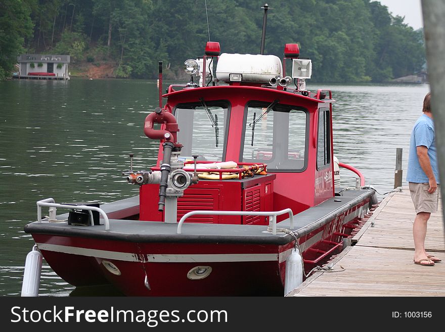 Fire boat docked at local lake