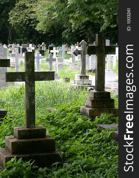 Gravestones at a Christian cemetery