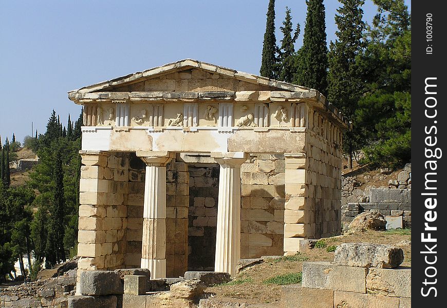 Ruins of temple in Delphi (Greece)