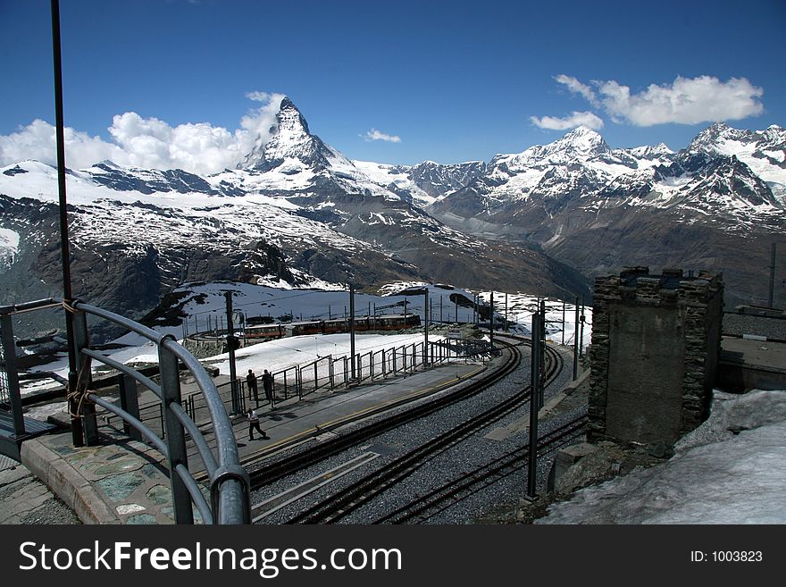 Mountain Train Station in Alps