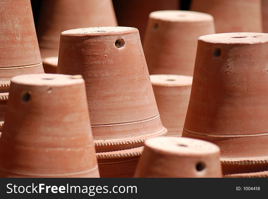 Clay pots at a nursery.