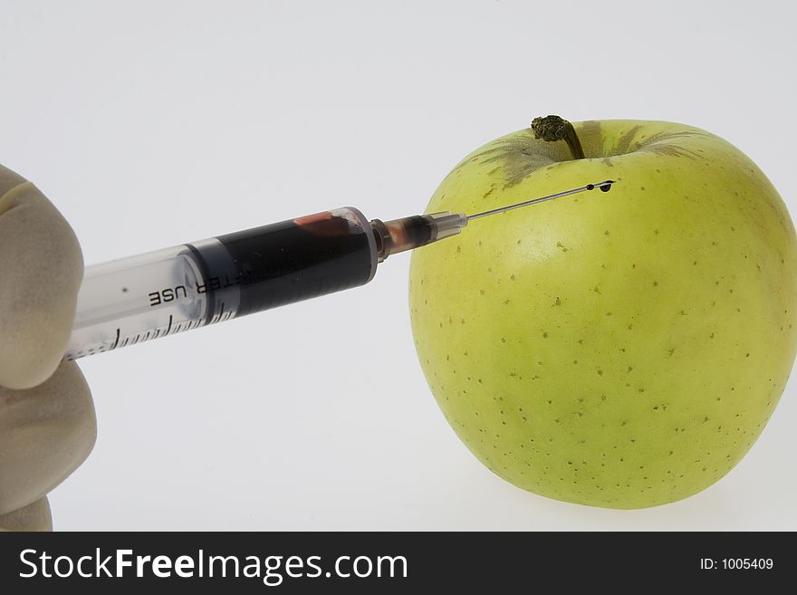 Injection into apple. Injection into apple