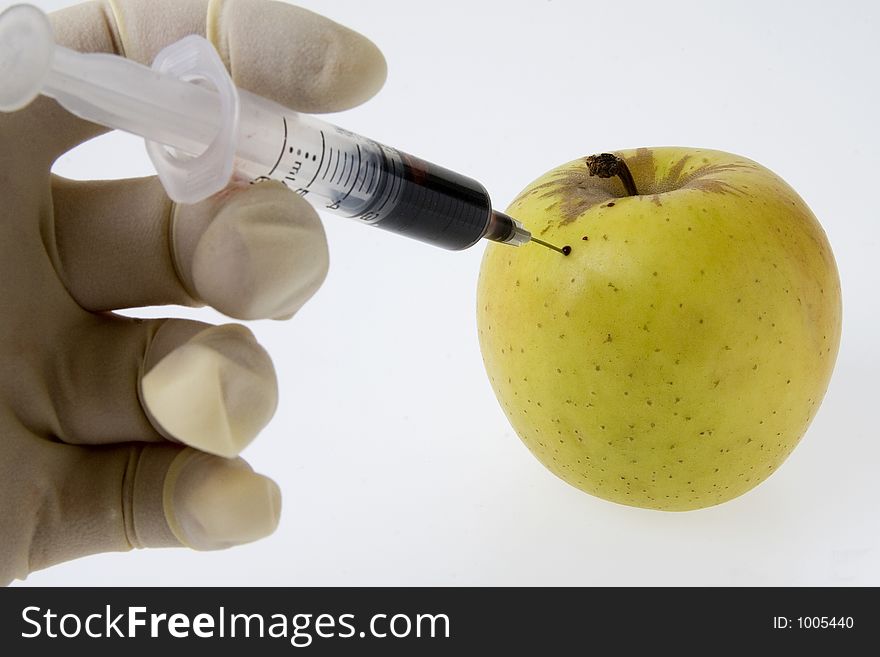 Injection into apple. Injection into apple