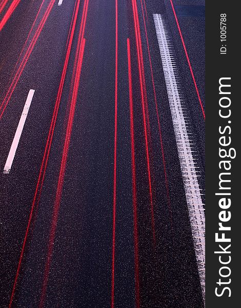 Night traffic in denmark shot from above (a bridge) with low shutter speed