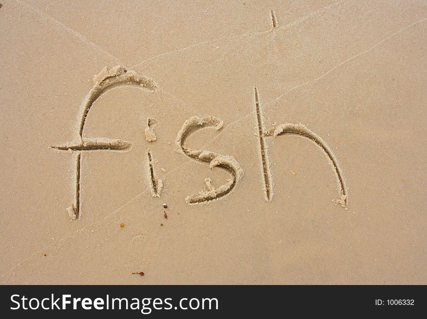 Fish written in the sand. Fish written in the sand