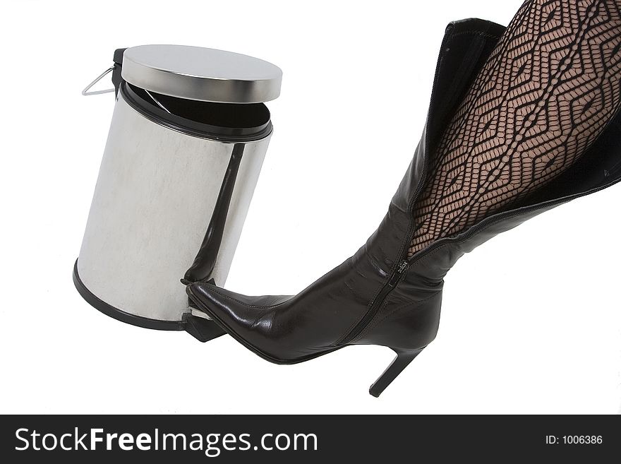 Woman opening dustbin with open boot. Woman opening dustbin with open boot