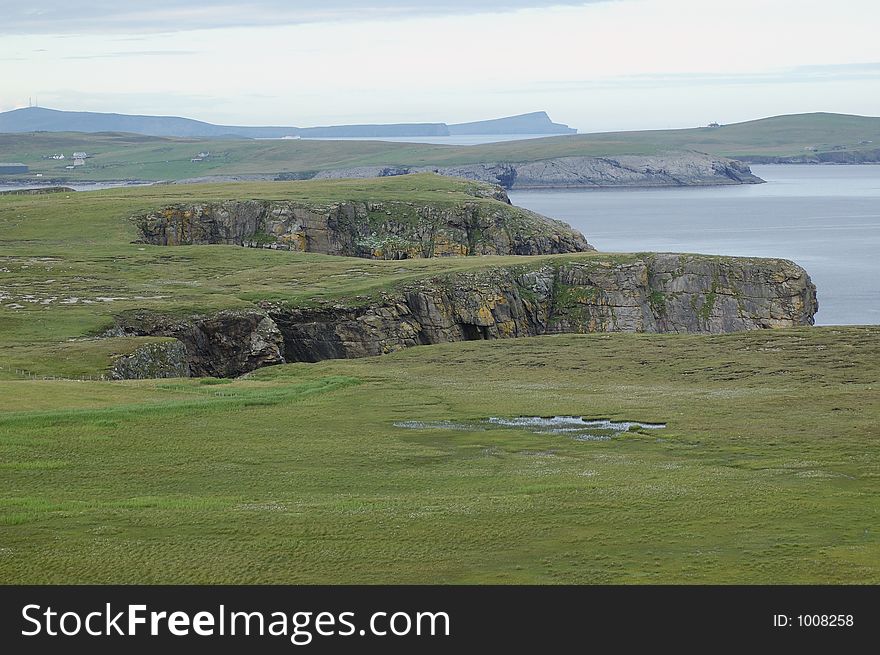 Ancient weathered cliffs at Levenwick in the Shetland Islands