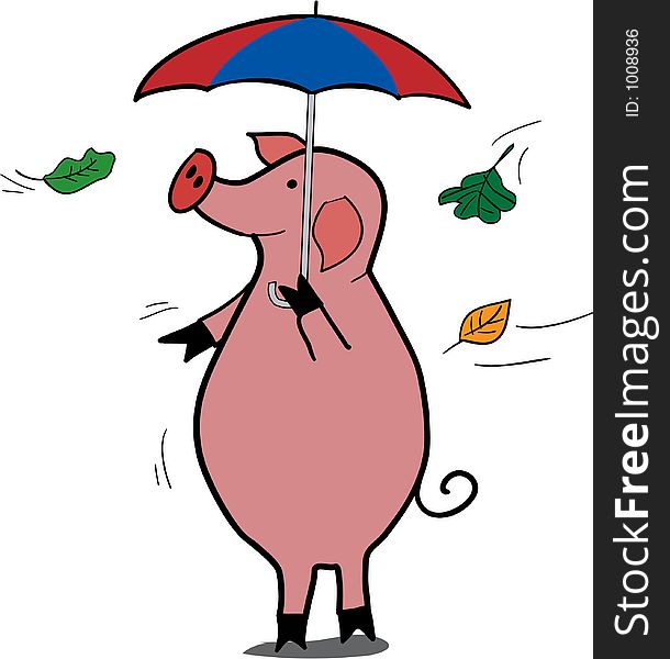 Cute cartoon pig character with umbrella. Cute cartoon pig character with umbrella