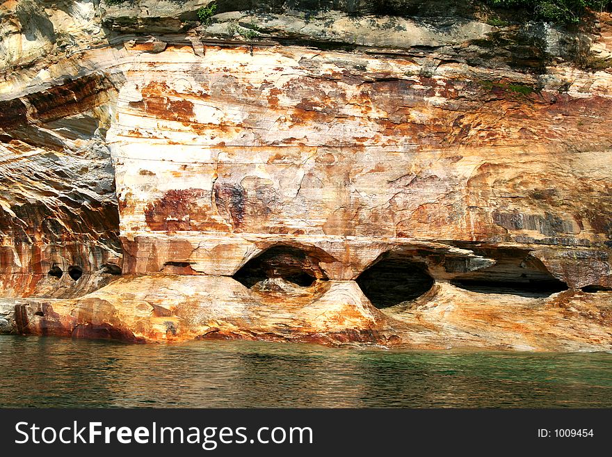 Pictured rocks on superior lake shore