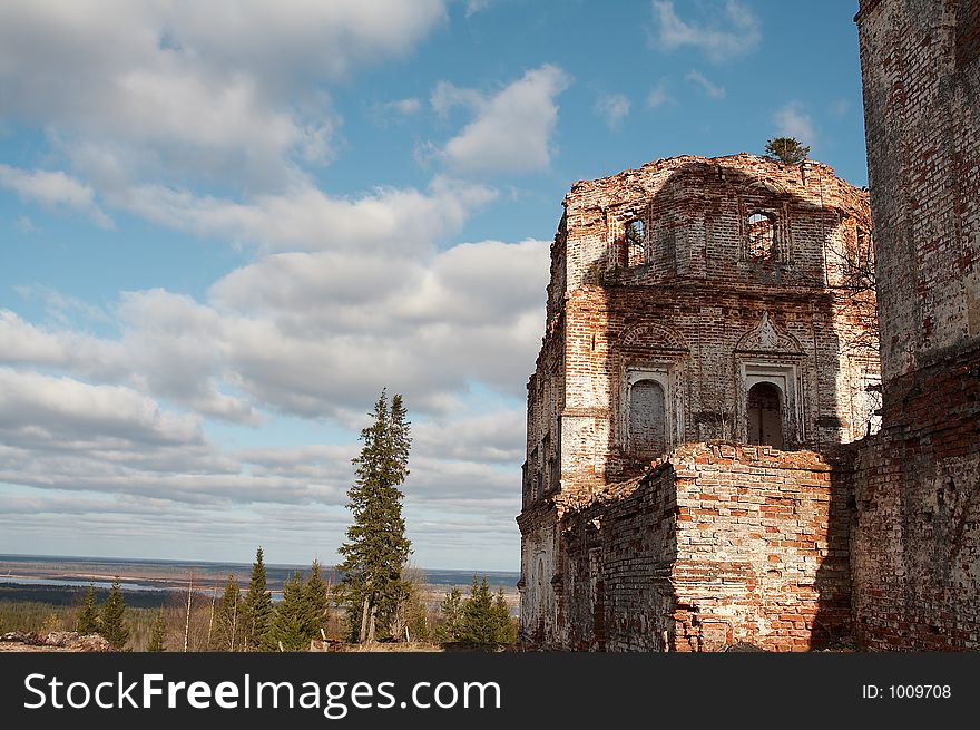 Ruins of old monastery, Pinega river, Russia