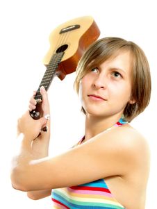 Attractive Girl Fighting With A Guitar Royalty Free Stock Images Attractive Girl Fighting With A Guitar Royalty Free Stock Images