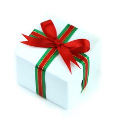 White Gift Box With Red And Green Ribbon Royalty Free Stock Photography White Gift Box With Red And Green Ribbon Royalty Free Stock Photography