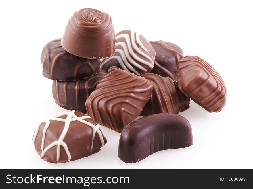 Bunch of chocolates; isolated on white. Bunch of chocolates; isolated on white.