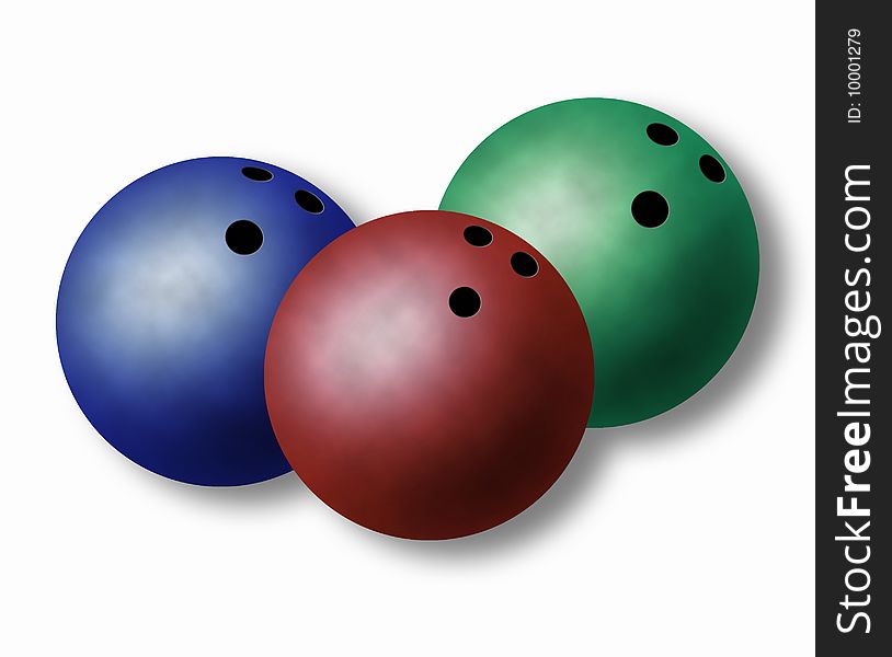 Three bowling balls isolated on white