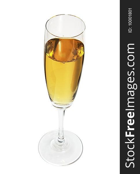 The wineglass with a white wine on white is isolated. Clipping path included.