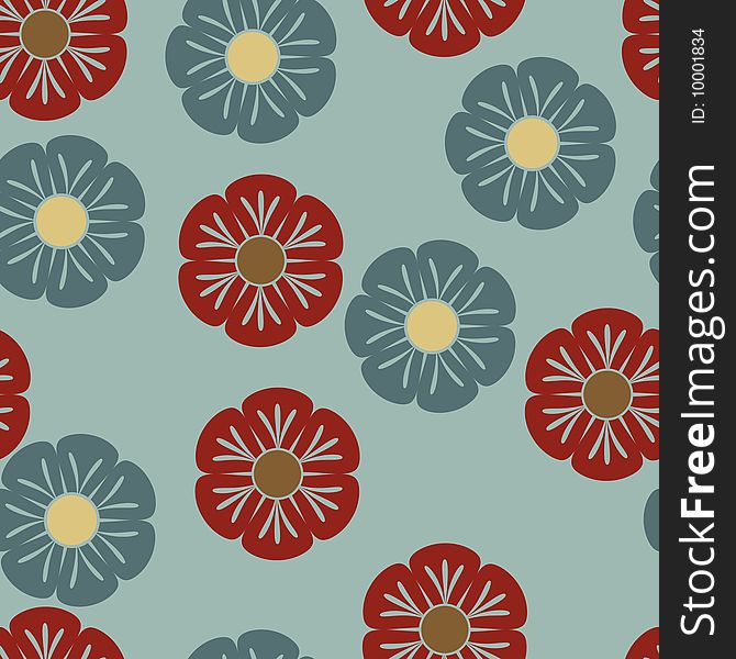 Red and blue seamless flowers pattern. Red and blue seamless flowers pattern