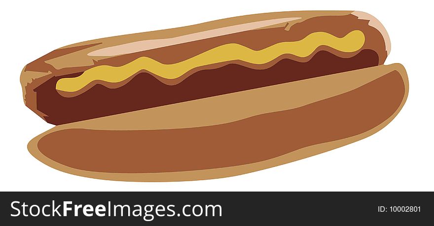 A drawing of a hotdog with mustard