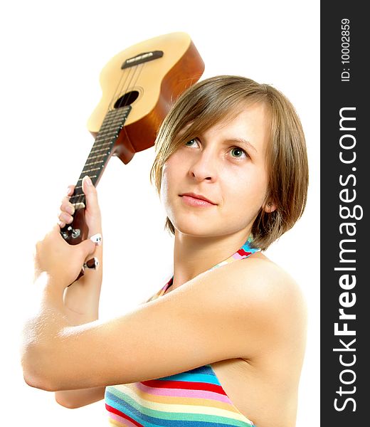 Attractive Girl Fighting With A Guitar