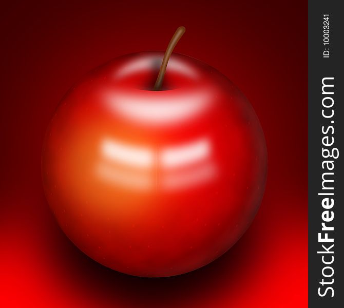 Illustration of red apple isolated on red background