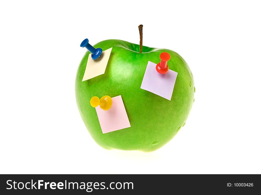 Apple with empty stickers on white background