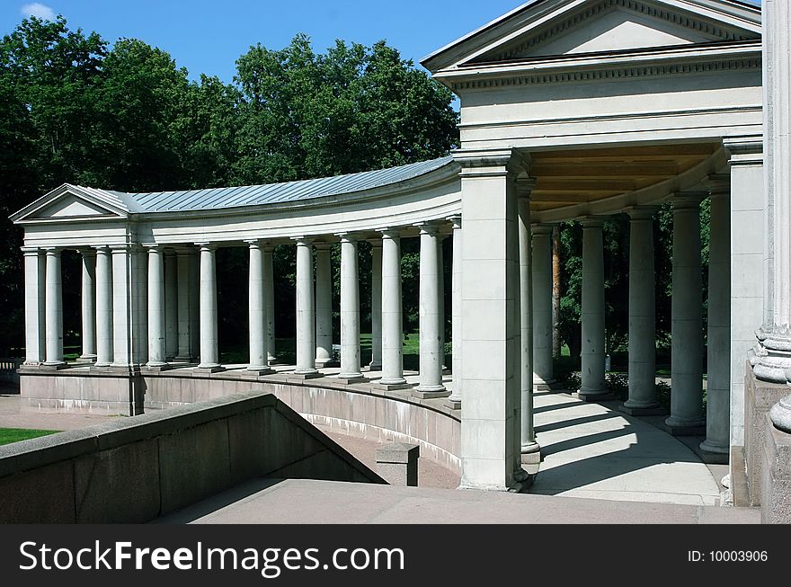 Colonnade in architectural complex in Moscow, Russia