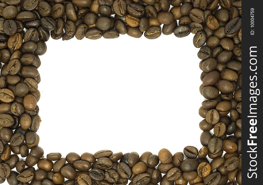 Coffee beans frame on white