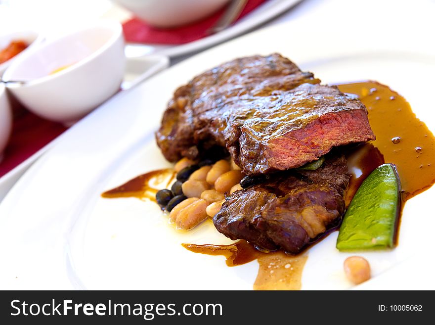 Sirloin strip Steak with green Beans ,vegetables a