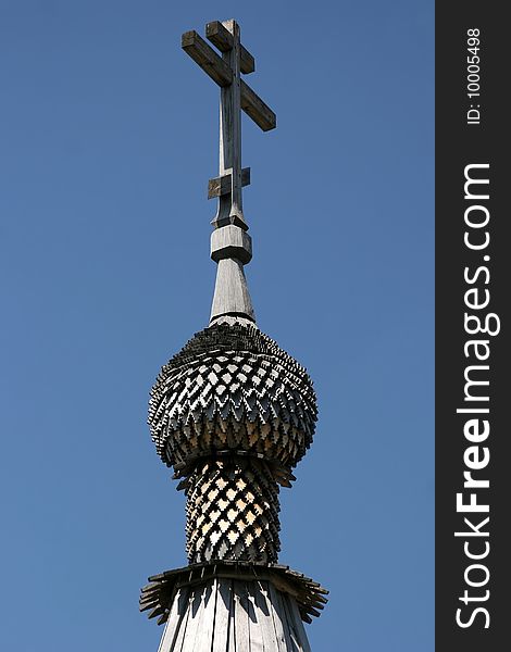 Roof Of The Wooden Russian Church With Cupola