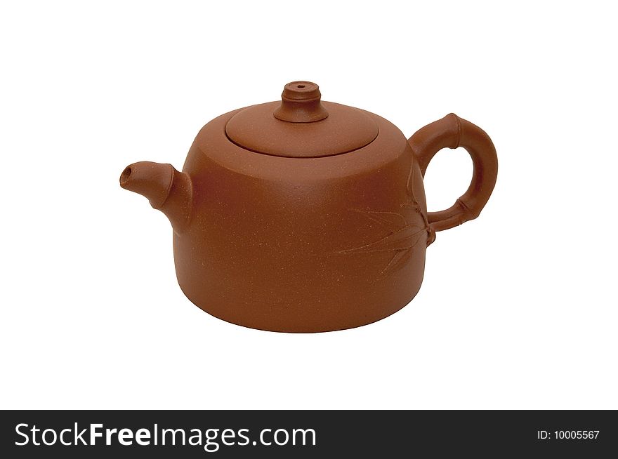 Close-up photo of brown teapot isolated over white background