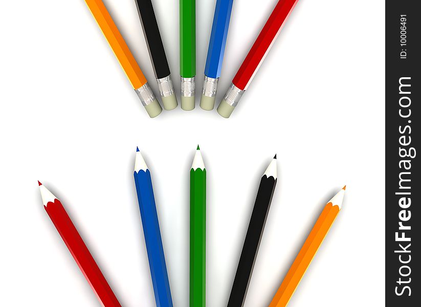 Multicolor pencils on white background