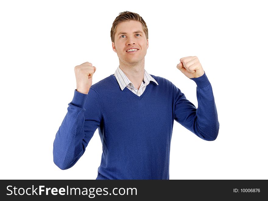 This is an image of an excited business man.