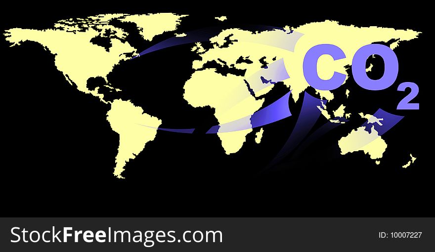 World map illustration background with CO2 warning