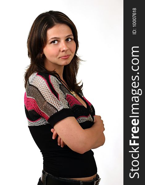 Pretty girl with folded hands on white background. Pretty girl with folded hands on white background