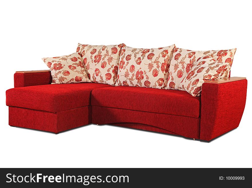 Red divan on a white background isolated