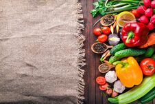 Frame Of Organic Food. Fresh Raw Vegetables And Spices Royalty Free Stock Photo