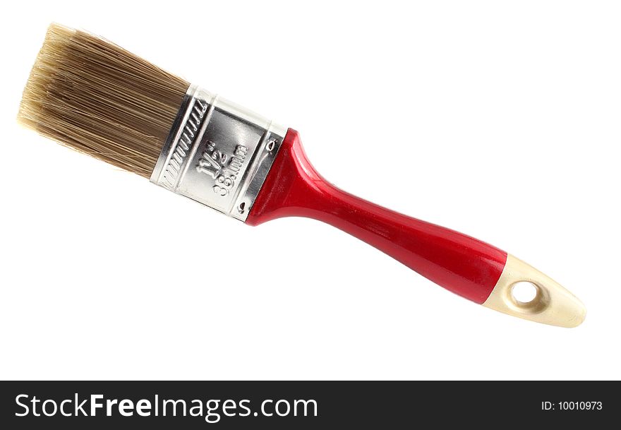 Brush with the red handle on a white background,  isolated.