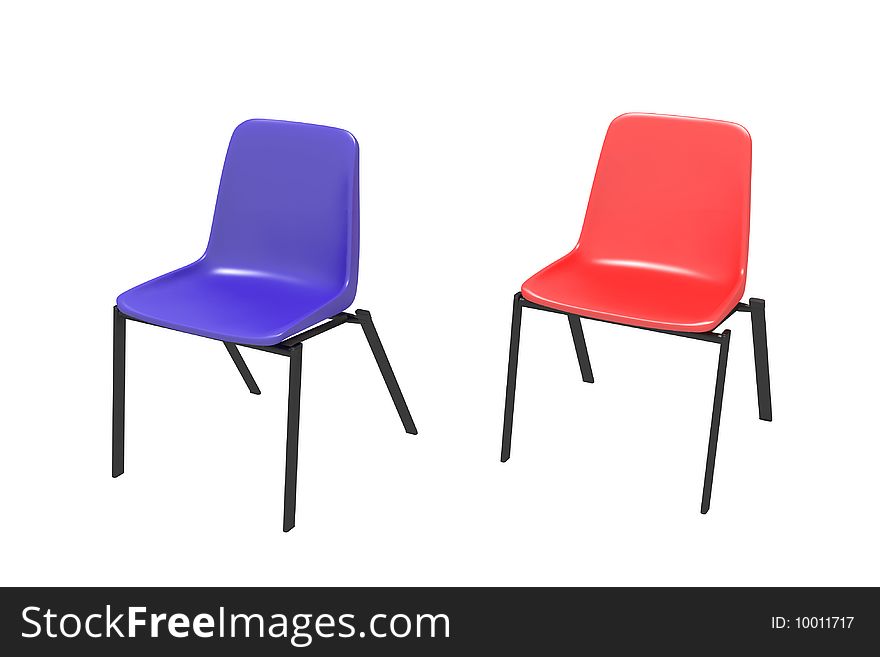 Two chairs on a white background - dark blue and red