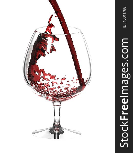 Red wine in glass over white