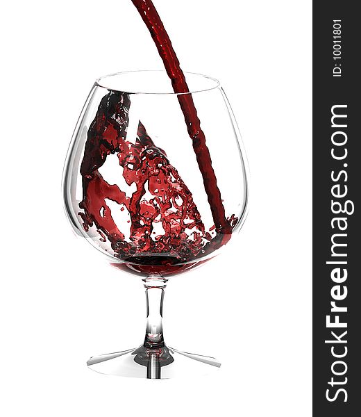 Red Wine In Glass Over White