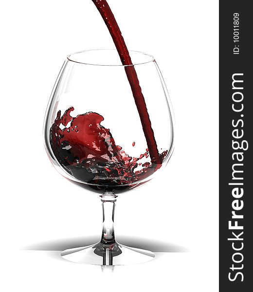 Red wine in glass over white. 3d render