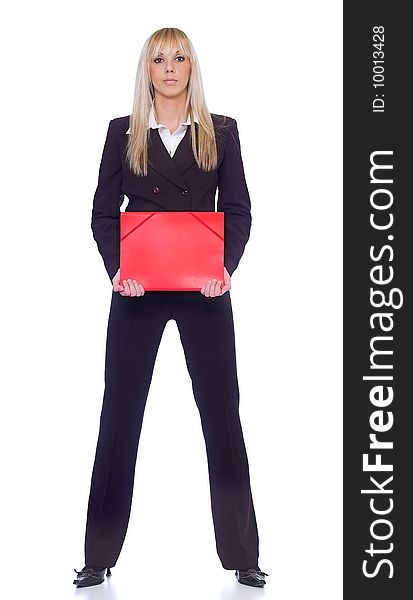Pretty secretary held red folder
