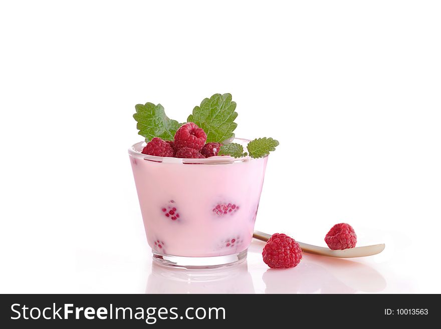 Raspberry cream close-up isolated on white background